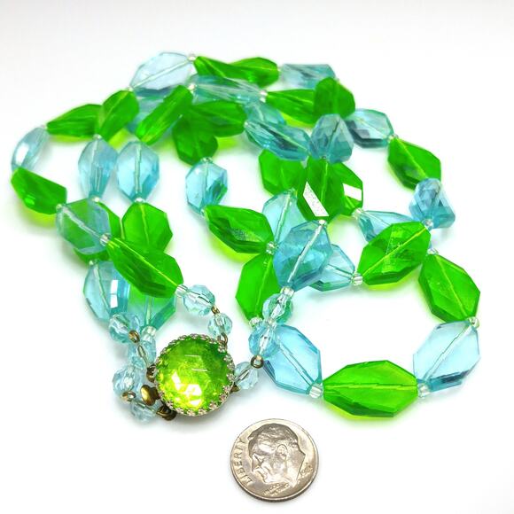 West Germany Green Blue Thermoset Bead Necklace, Two Strands, 1950s Vintage - Picture 10 of 10